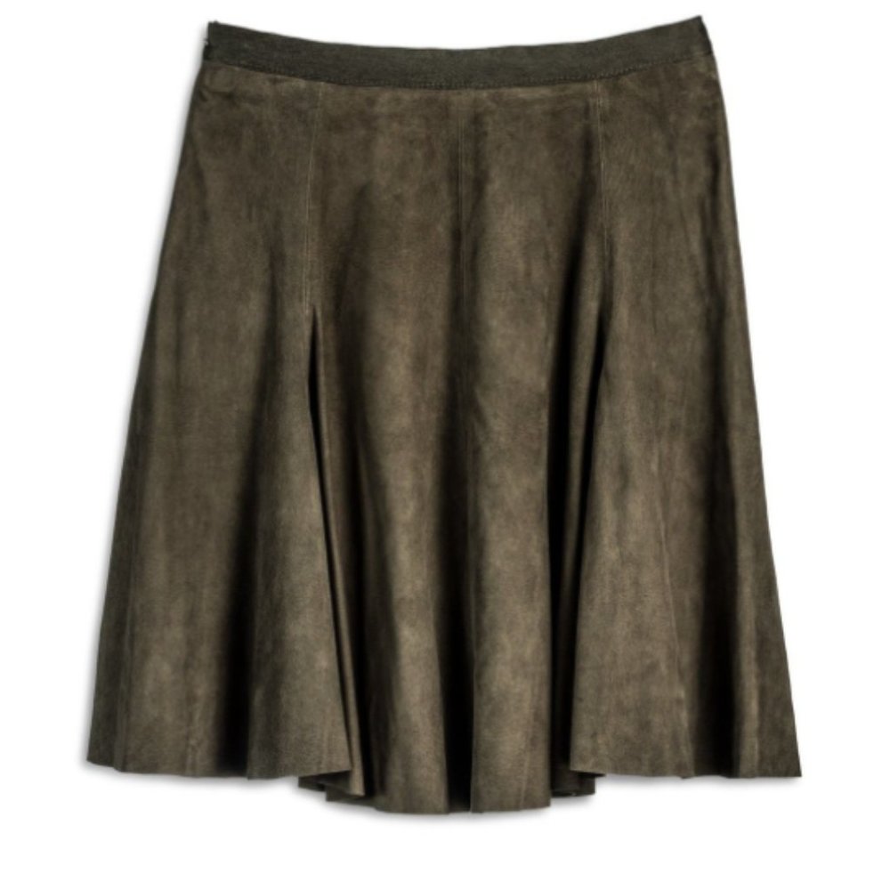 Cynthia Rowley 100% Goat Suede BrownPleated Skirt